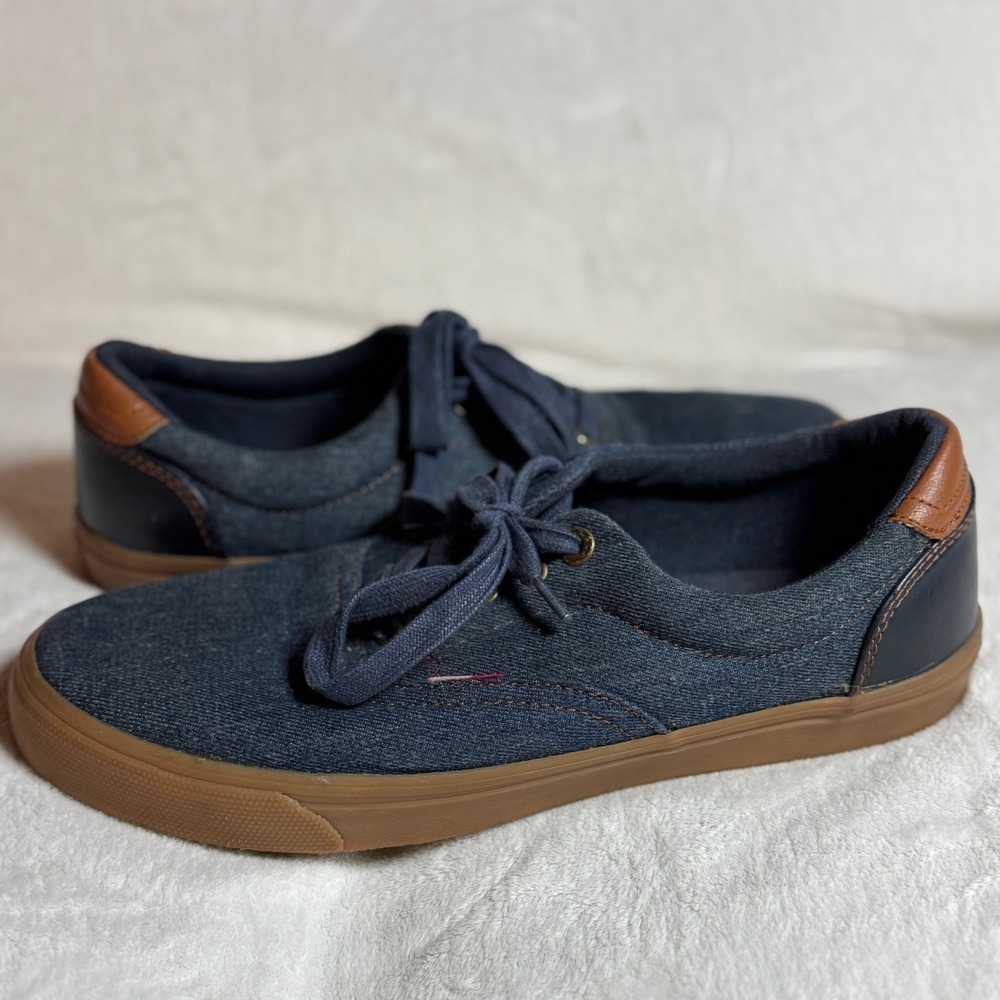 Levi's Denim Blue and Tan Lace Up Canvas Style Sneakers, Men's Size 9.5